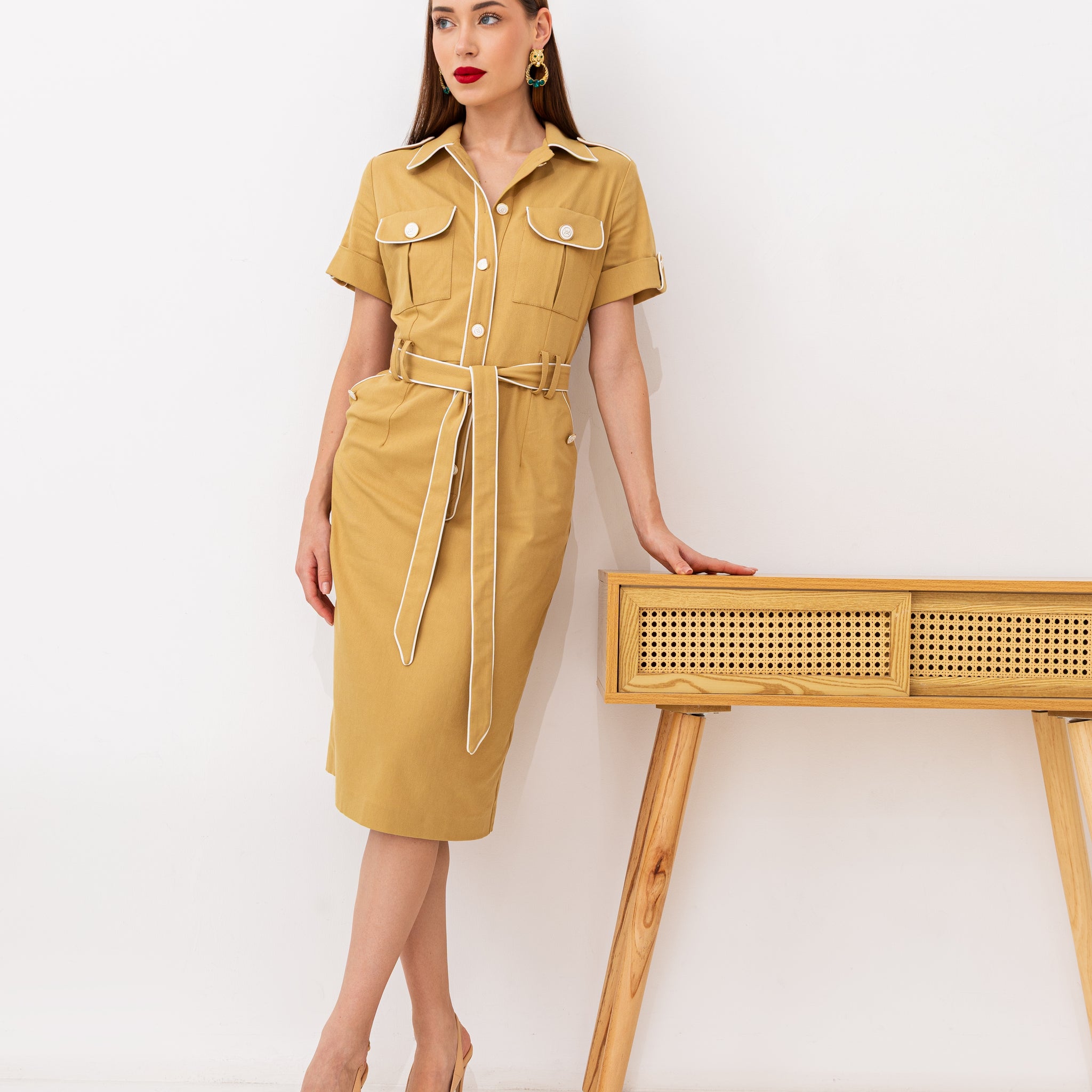 Classic Belted Midi Dres