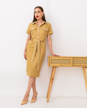 Classic Belted Midi Dres